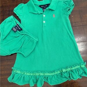 Size 18 Months Ralph Lauren Vibrant Green Polo Dress for Kids with Pink Horse